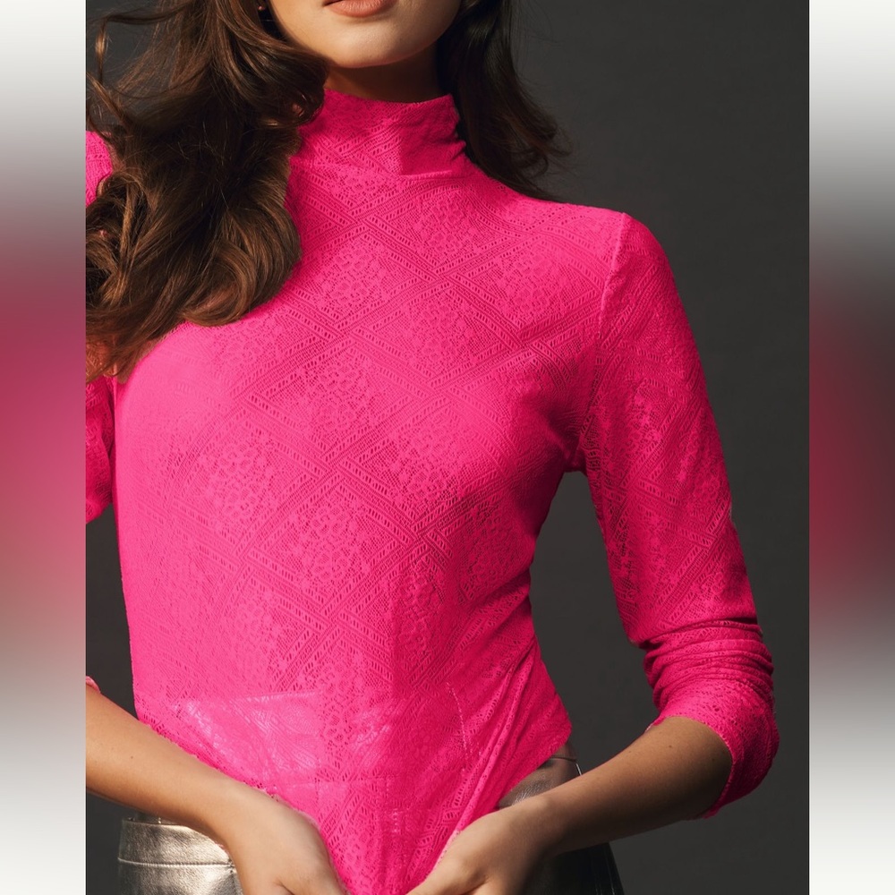 Anthropologie Sheer Lace Turtleneck Top - Picture 4 of 6